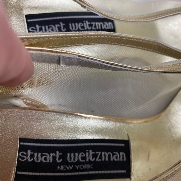 Stuart Weitzman Vintage Gold Lace Floral Embroidery Mesh Pumps Heels, size‎ 6W - Picture 8 of 8